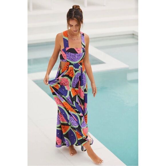 NEW Anthropologie The Piper Bandeau Watermelon Draped Cutout Maxi Dress XX-Small - Picture 1 of 4